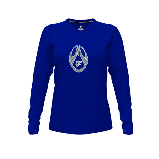 [FTLVCFRY-FYXS-LOGO2] Decker Comfort T-Shirt (Female Youth XS, Royal, V Neck, Logo 2, Long Sleeve)