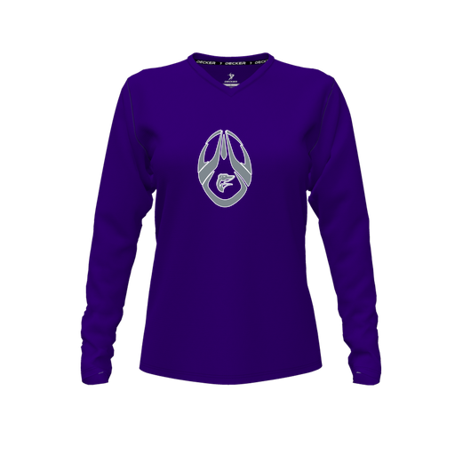 [CUS-DFW-TEES-CMF-VNK-LSL-PUR-FYXS-LOGO2] Comfort T-Shirt (Female Youth XS, Purple, V Neck, Logo 2, Long Sleeve)