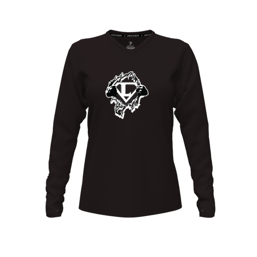 [CUS-DFW-TEES-PER-VNK-LSL-BLK-FYXS-LOGO3] Performance T-Shirt (Female Youth XS, Black, V Neck, Logo 3, Long Sleeve)
