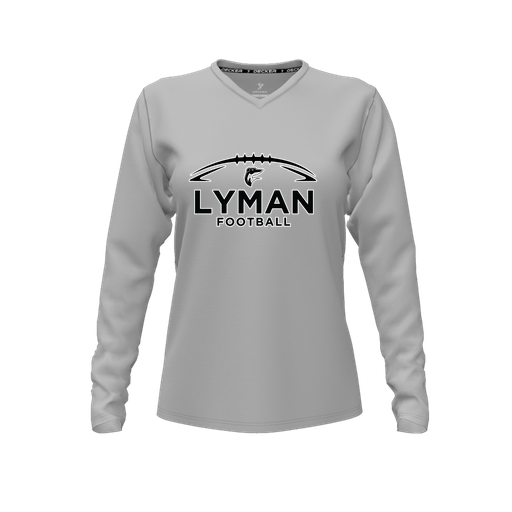 [CUS-DFW-TEES-PER-VNK-LSL-GRY-FYXS-LOGO1] Performance T-Shirt (Female Youth XS, Gray, V Neck, Logo 1, Long Sleeve)
