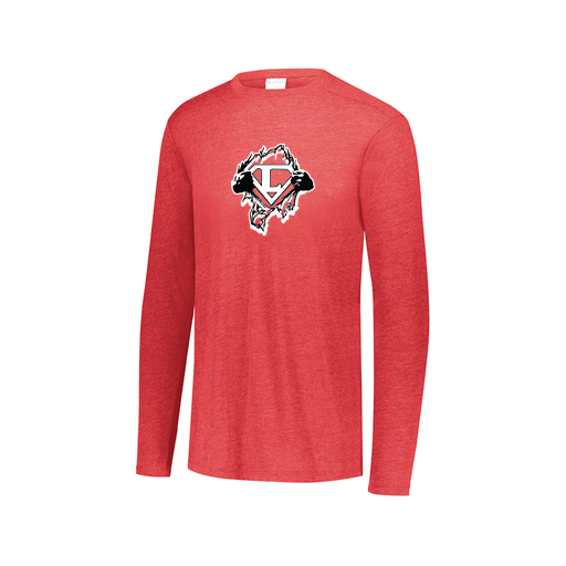 [3075.V96.XS-LOGO3] Decker Men's Tri-Blend T-Shirt - Long Sleeve (Adult XS, Red, Logo 3)